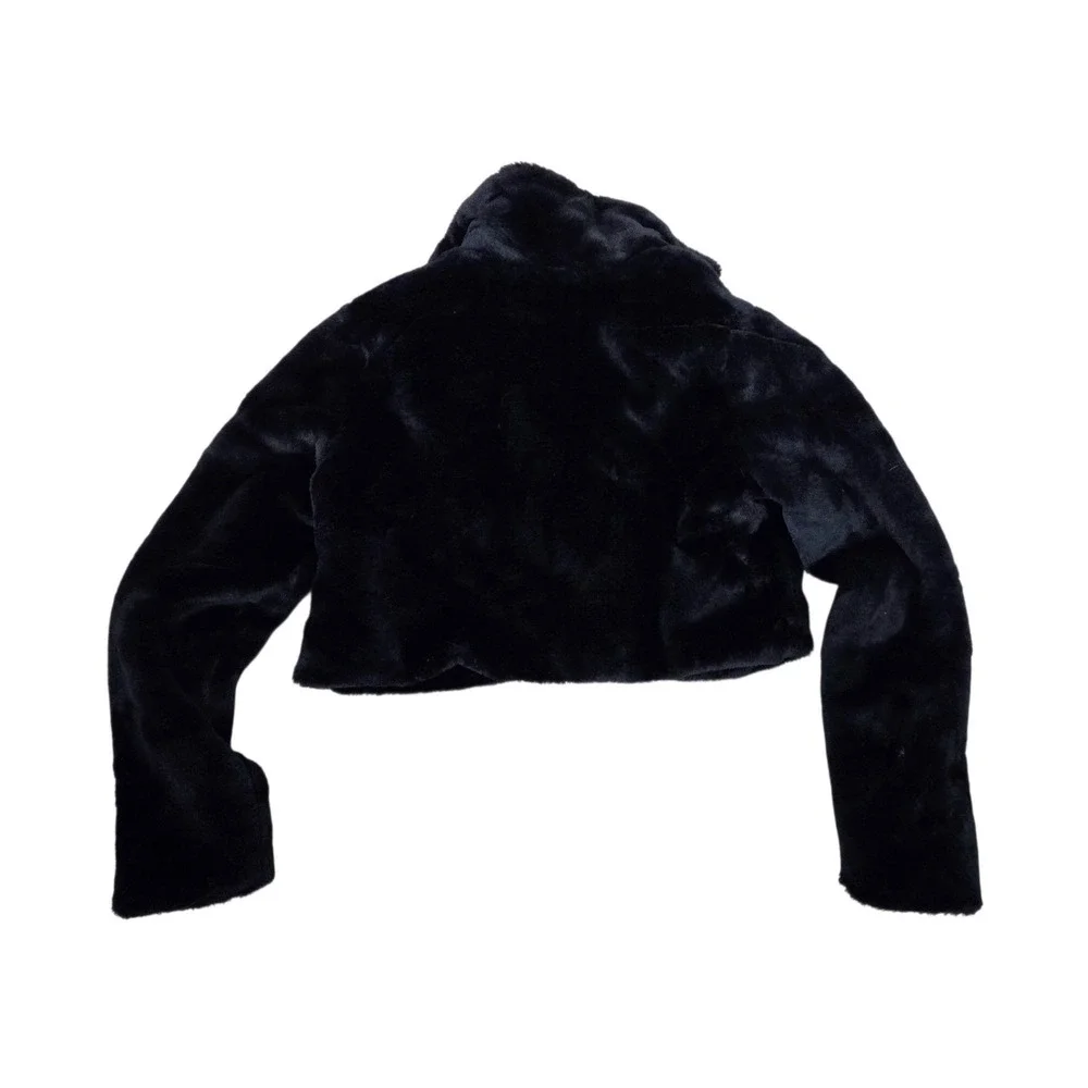 Beautees Girls Size Large (16) Black Faux Fur Cropped Shrug Coat Heart Buttons